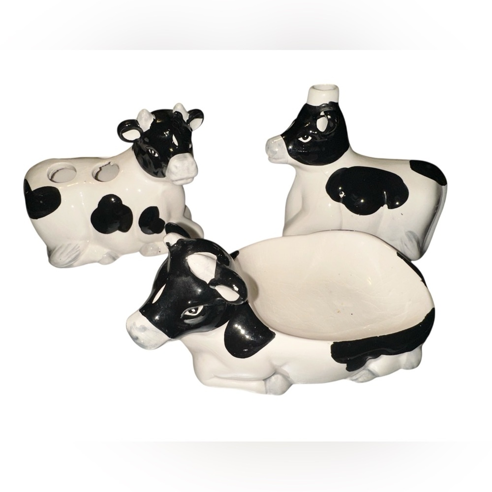 Vintage Porcelain Cow bathroom sink holders Soap Dish: Otagiri Japan, 1970s